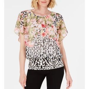 **JM Collection Floral/Leopard Blouse - Size M**